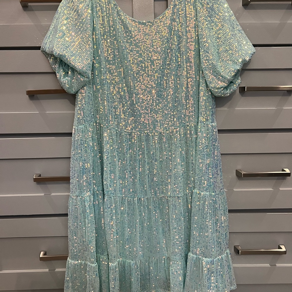 She+Sky Turquoise Full Sequin Dress